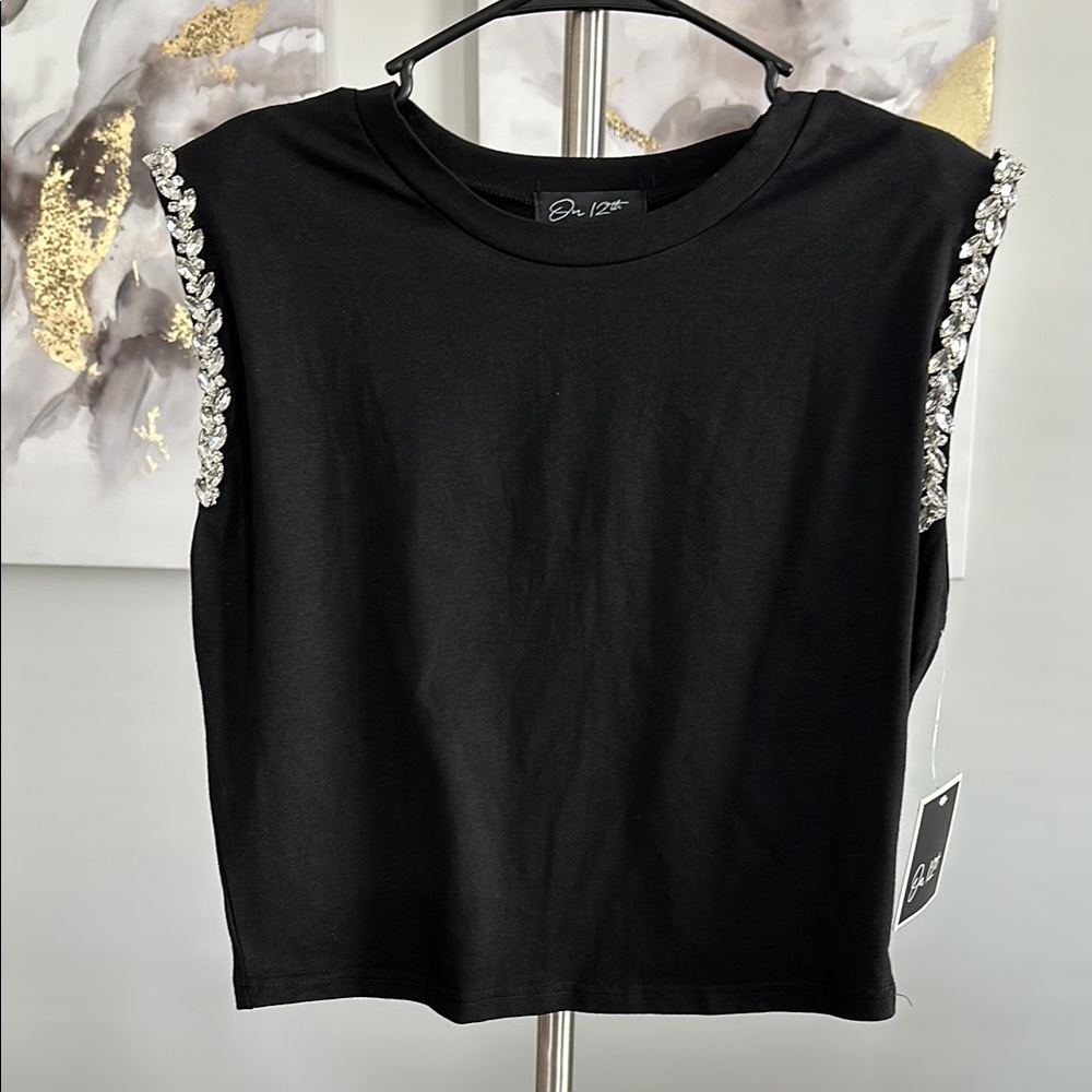 On 12th - Black Embellished Sleeveless Top
